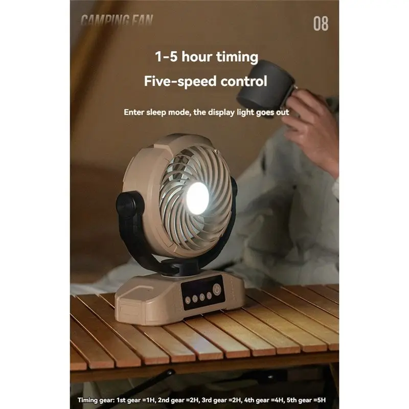 B01C-Desktop Fan 20000Mah Rechargeable Fan With LED Light 5 Speeds 3 Brightness Levels For Camping Travel A