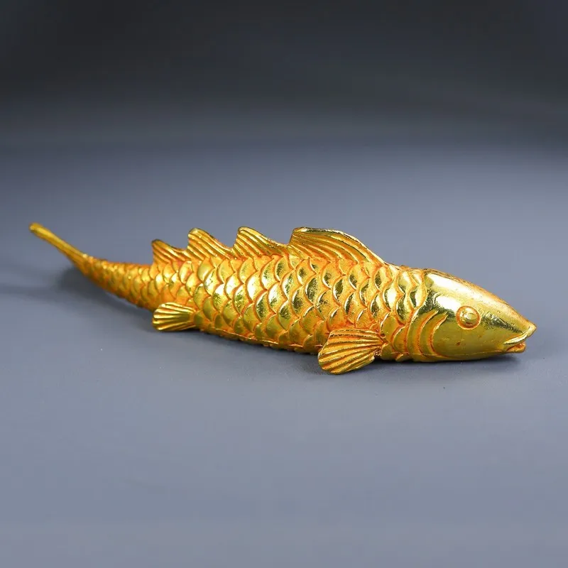 Antique Gilt Bronze Golden Arowana Ornament - Abundant Fortune After Year - Decorative Craft for Home, Office, and Living R
