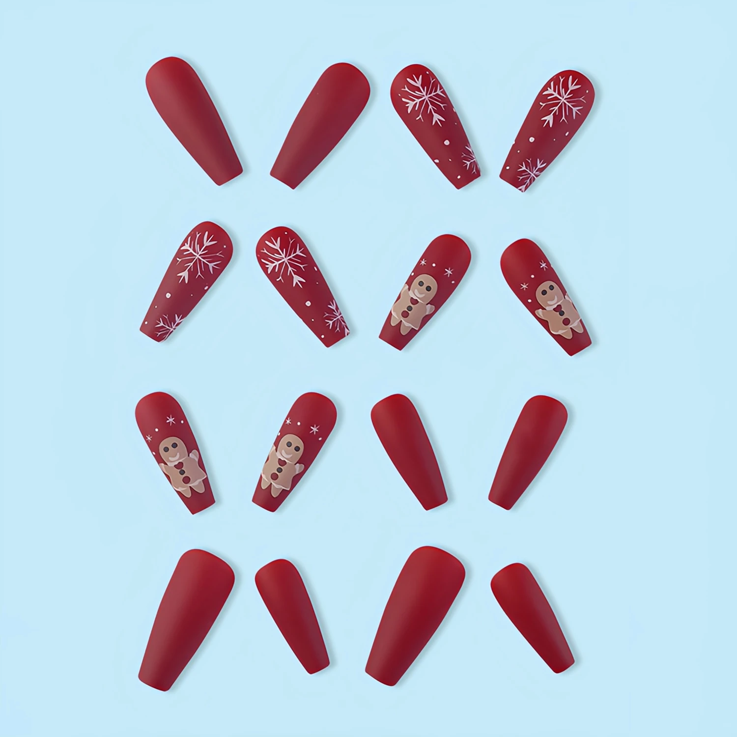 เล็บปลอมลายเกล็ดหิมะขนาดกลางยาว 24 ชิ้น/ชุด พร้อมกาว ผงกลิตเตอร์ สำหรับฤดูหนาว คริสต์มาส แต่งเล็บปลอมสำหรับทำเล็บ