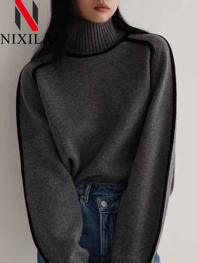 New in Autumn Winter Sweater Women Korean Fashion Elegant Turtleneck Pullovers Leisure Loose Long Sleeved Tops Female Clothing