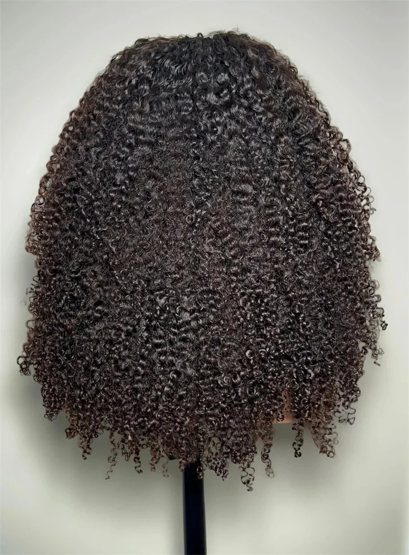 Peluca rizada frontal de encaje profundo para mujer, pelo de bebé prearrancado sin pegamento, suave, negro Natural, largo, 26 pulgadas, 180de densidad