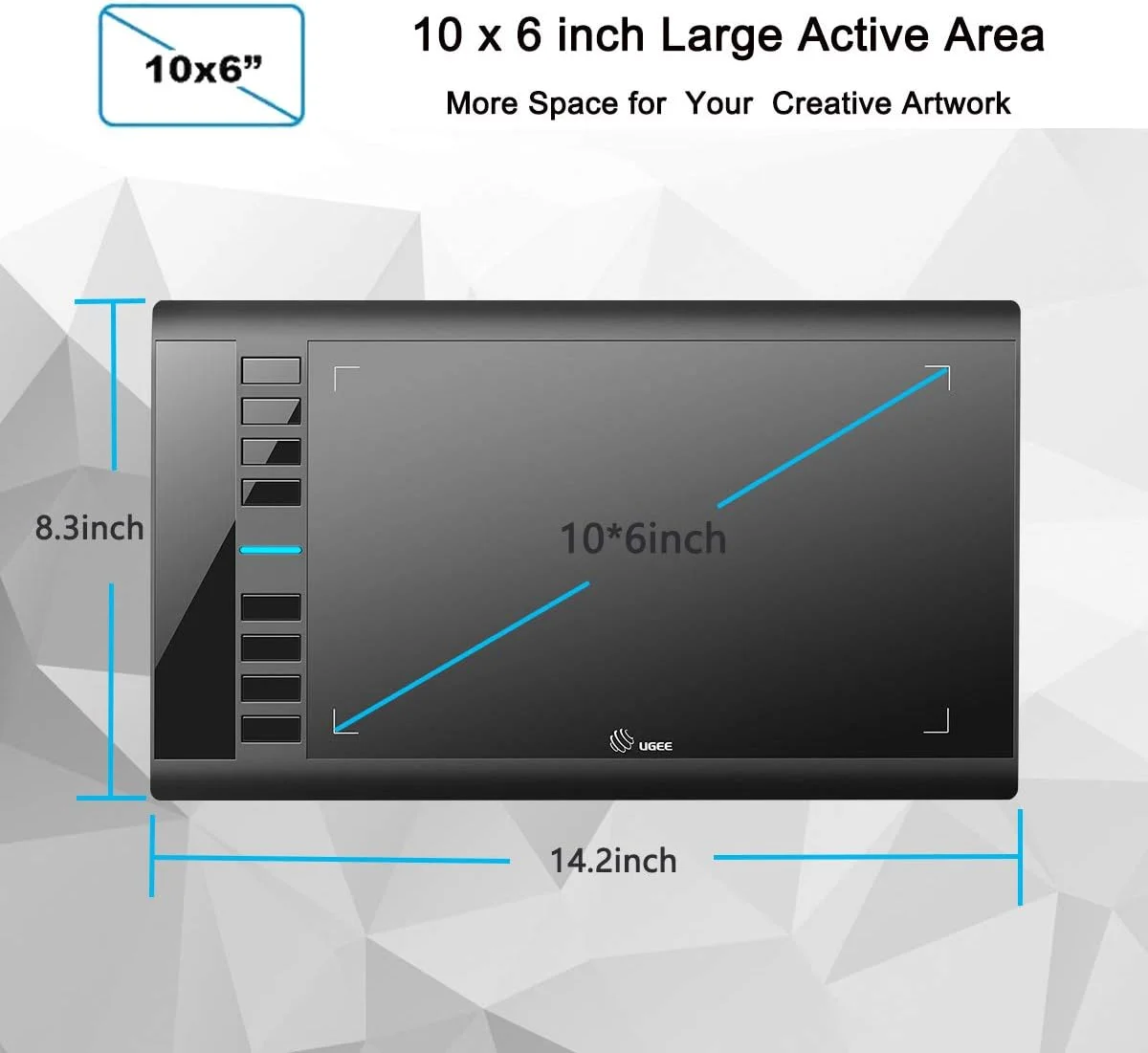 UGEE M708 10x6 Inches Graphics Tablet Digital Drawing Tablets with Battery-free 8192 Passive Stylus Work on Windows mac Android