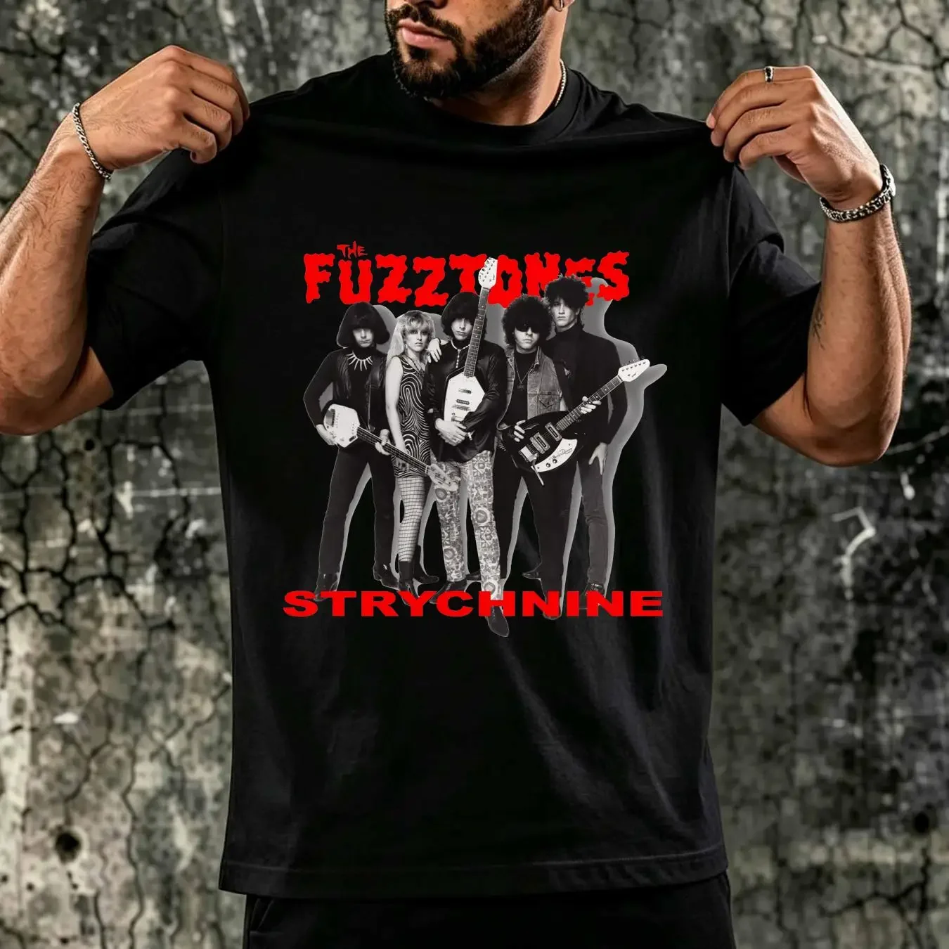 washed T Shirt The Fuzztones Strychnine  White Size S to 5XL HC936 vintage Washed Stylish homme Casual Slightly Stretched Soft
