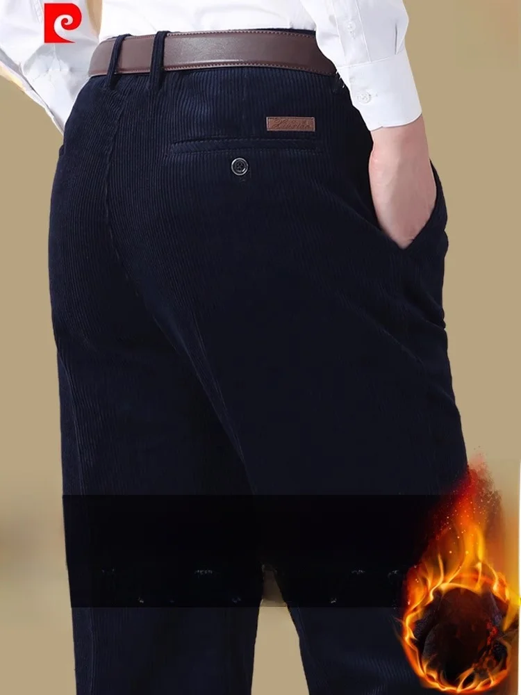 

Мужские брюки Pierre Cardin с высокой талией, прямые, из хлопкового вельвета, повседневные, осенне-зимние, деловые, немнущиеся, длинные