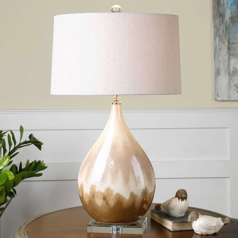 Modern Teardrop Shape Ceramics Table Lamps Rotundity White Fabric Lampshade Living Room Bedroom Study Office Reading Desk Lights