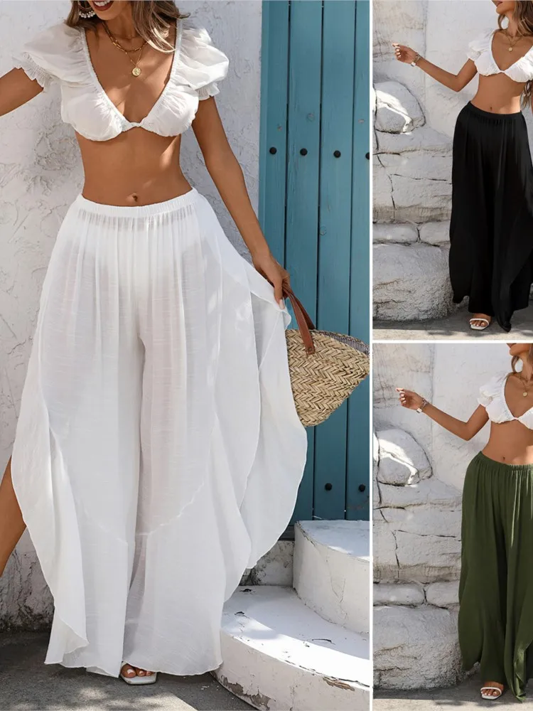 Women Ruffle Trim Cover Up Pants Beach Cover Up Cover Ups For Swimwear Beach Ruffle Pants 2026 Summer Irregular Pants