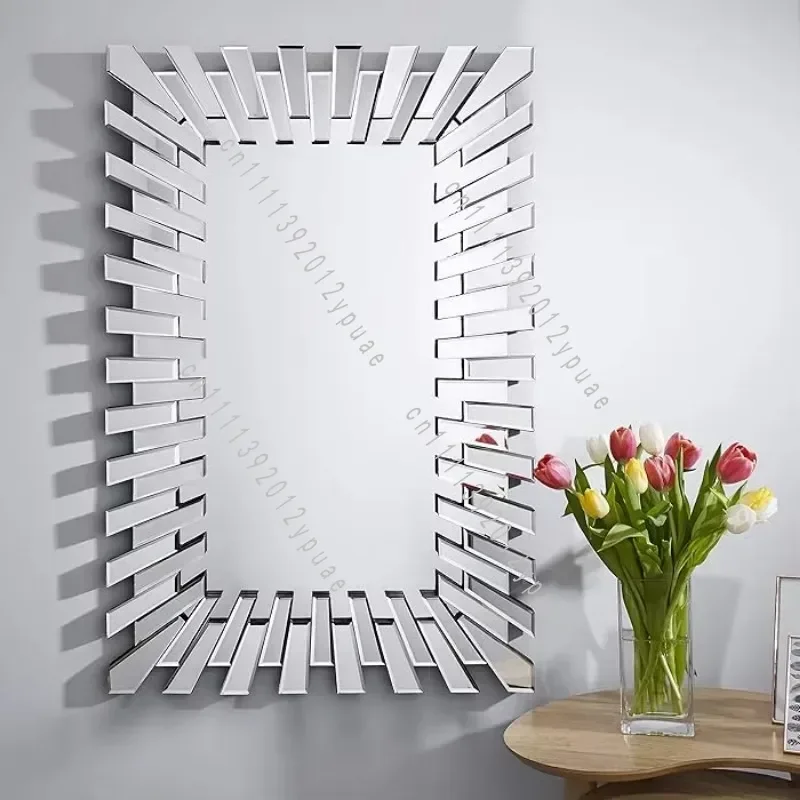 Modern Silver Rectangular Decorative Wall Mirror, Stylish Hanging Mirror for Living Room and Bedroom