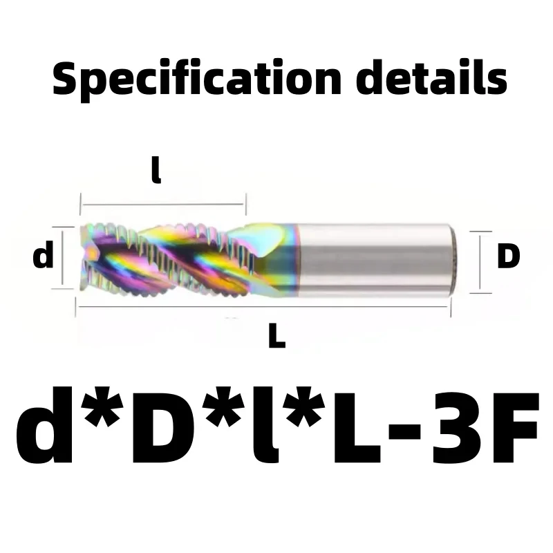 

HSSE 3F DLC Colorful Coating Cutting Rough End Mills 6mm 8 10 12 14 16 20mm Tools Brass For Aluminum Milling Cutter 1PCS