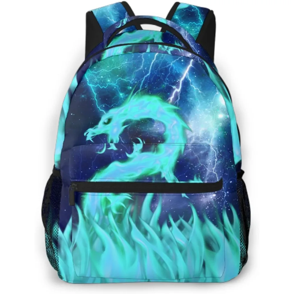 

Новый школьный рюкзак Essential Blue Green Fire Dragon, неоновый дизайн с пламенем и молнией, стильная уличная сумка для приключений