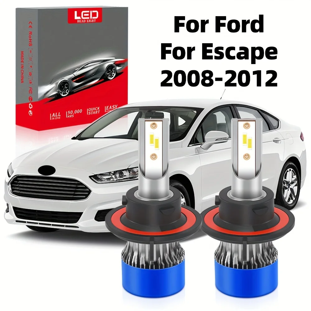 Fit For Ford For Escape (2008-2012), High Low All In One Bulbs, 6000K White Lamp 800% Brightness, With Cooling Fan, 2pcs