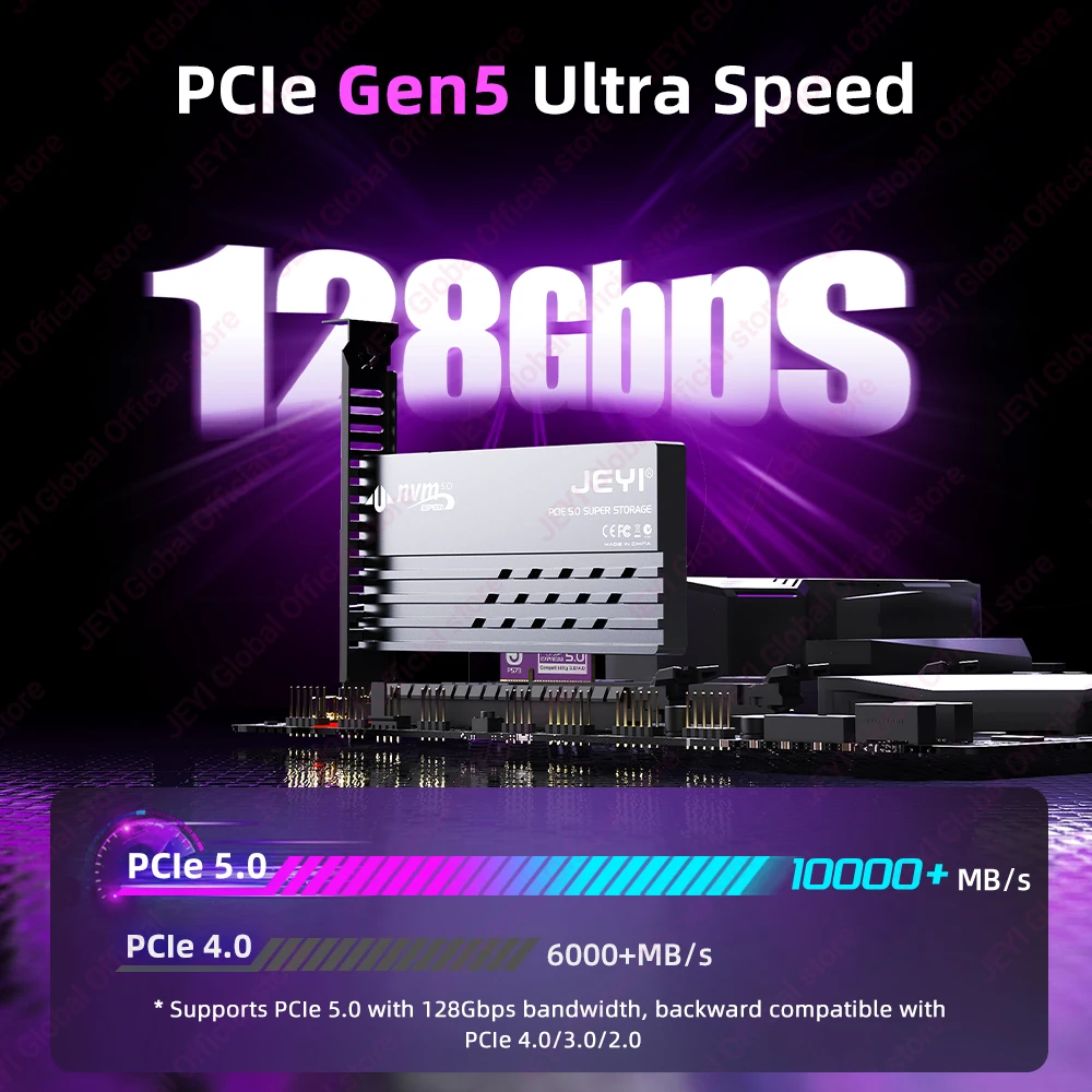 JEYI PCIe 5.0 to M.2 NVMe Expansion Card 128Gbps for PCIe X4/X8/X16 Slot Converter with Cool Heatsink Compatibility PCIE 4.0/3.0