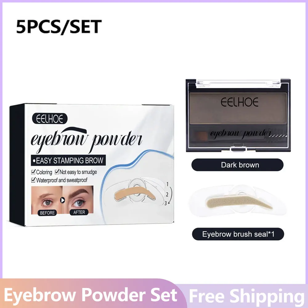 EELHOE 5pcs/set Eyebrow Suit Makeup Natural Long Lasting Resistant Blooming Lazy Eyebrow Waterproof Stamp Powder Makeup Kit