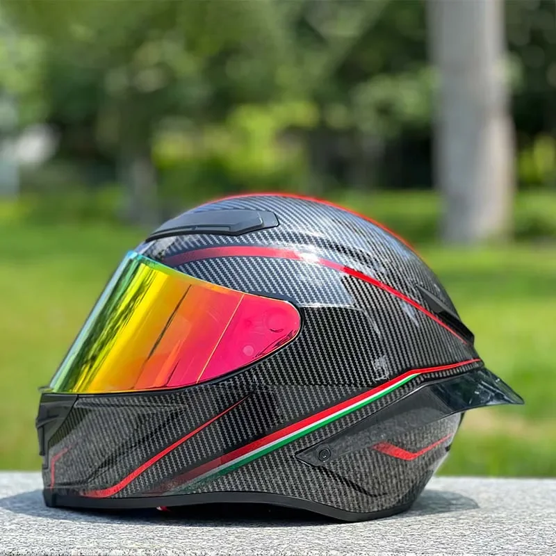 Racing Season Safety Helmet Casco Casque Big Spoiler Men And Women Motorcycle Helmet Black Red Trajectory Helmet With Gold Visor