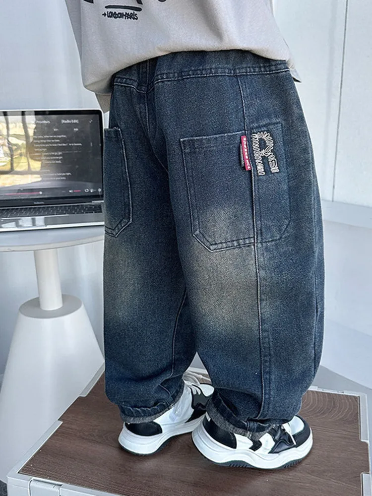 

Свободные джинсы для мальчиков, новые детские джинсовые брюки для подростков, детские брюки, весенне-осенние брюки, От 2 до 11 лет