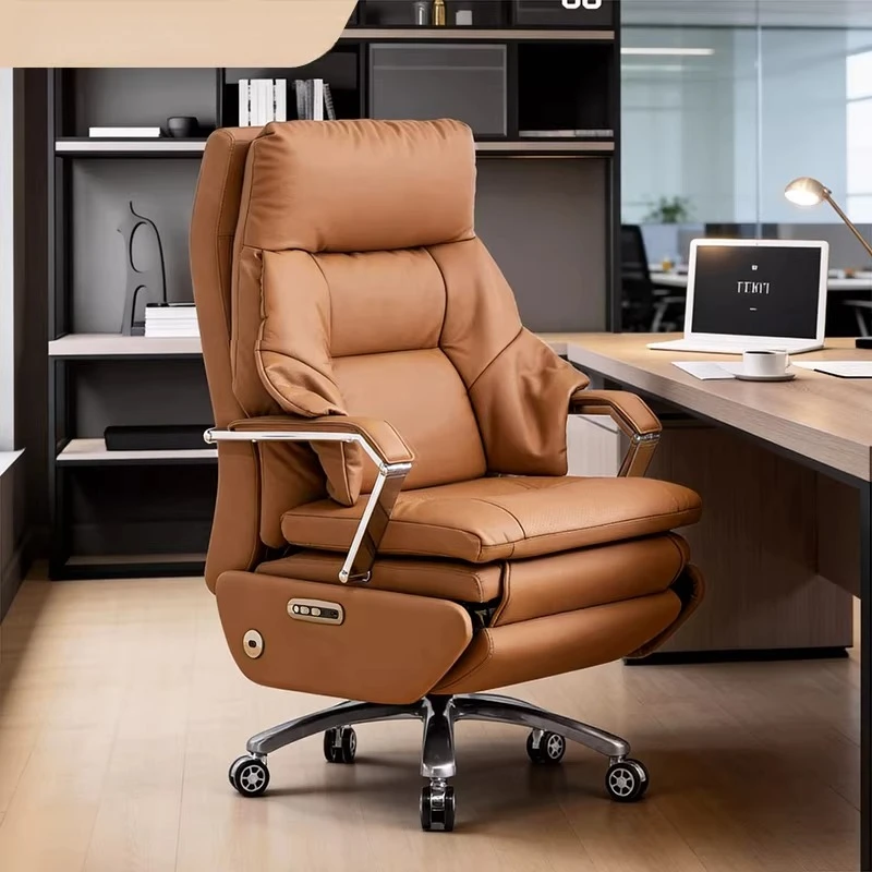 Leather boss chair reclining massage office chair home computer chair comfortable sedentary light luxury nap