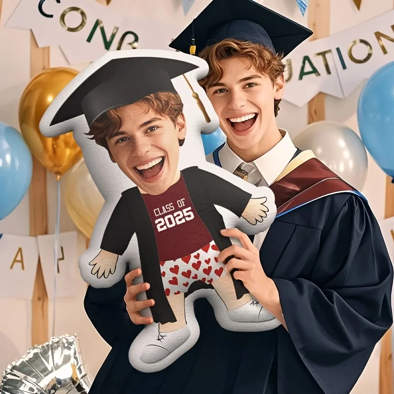 Exclusive Customized Single Pillow for Graduation Season, Vacation Theme, Red Top Paired with Personalized Photos, a Must-Have F