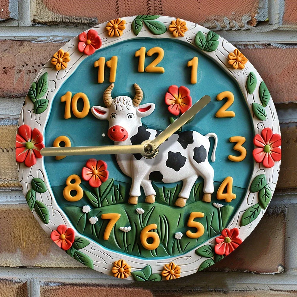 Silent Aluminum Wall Clock with 2D Cow Design - Perfect for Kitchen & Easter Decor, Mother'S Day Gift Wall Clock Modern Design