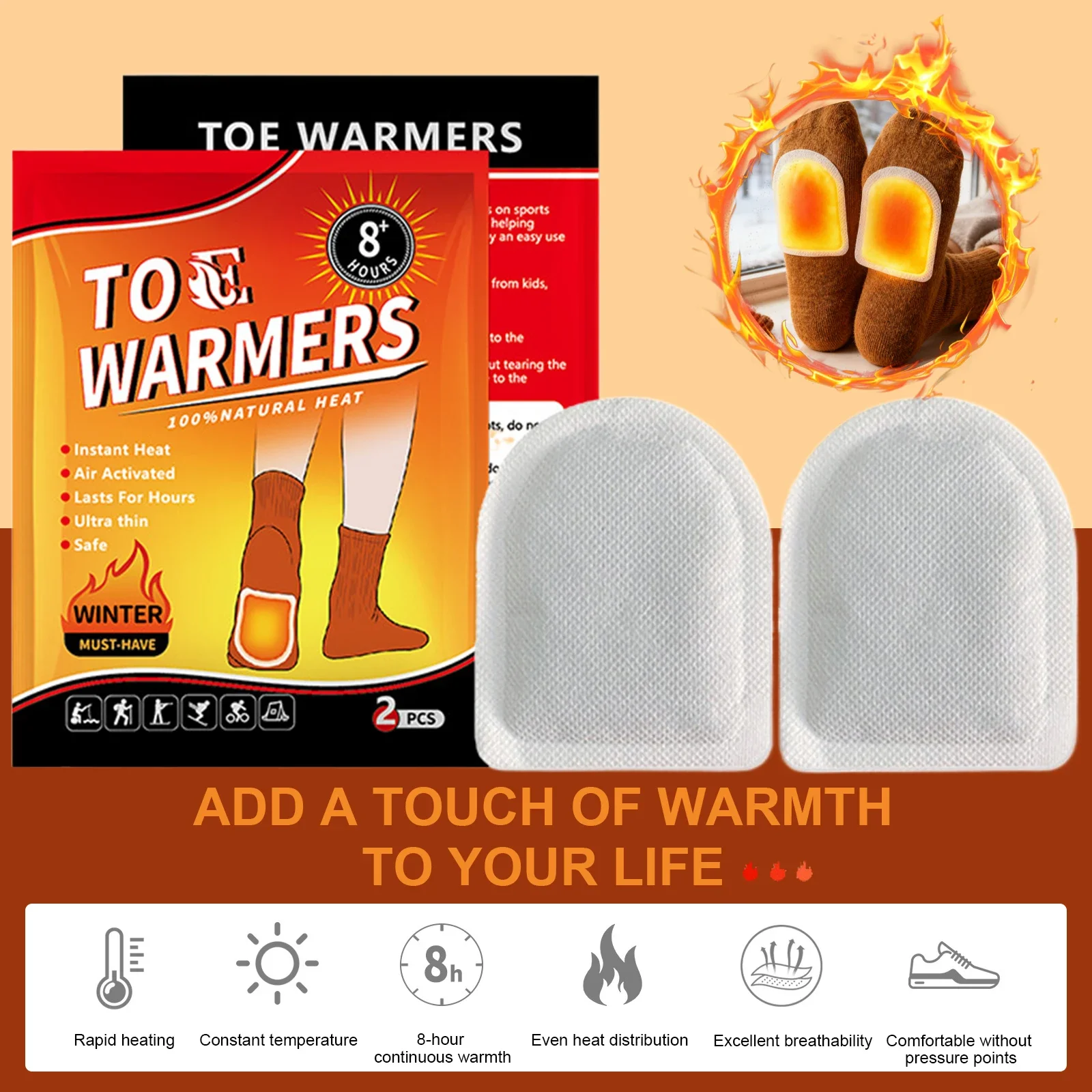 20 Pair Toe Warmers Up to 8 Hours of Heat Heat Pack Apply Easily with Adhesive Pads for Cold Weather & Outdoor Activities