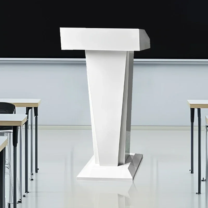 White Wood Classroom Lectern Stand Church Pulpit And Speech Podium Equipment Lecture Speech Podium