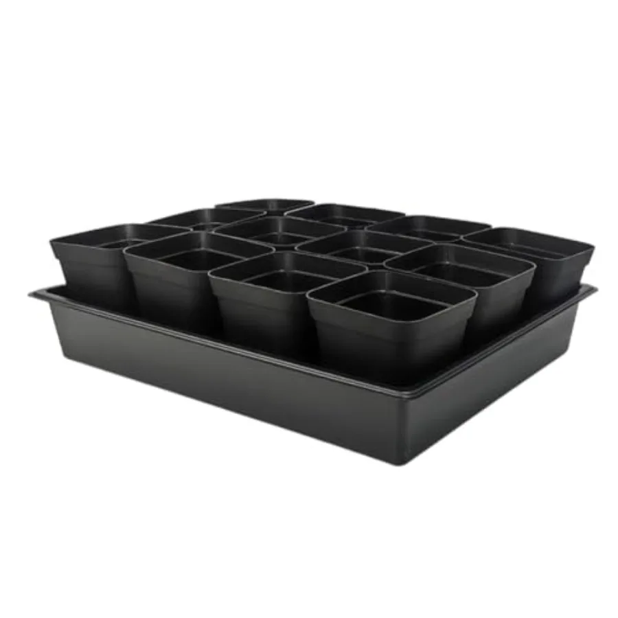Macetas cuadradas de 3.5 pulgadas (9 cm) para viveros, 60 unidades, bandejas resistentes para plántulas, 5 bandejas de germinación para semillas, jardinera para microvegetales.
