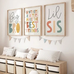 Cartoon Cute Child Big Bro Lit Sis Quotes Nursery Wall Art Canvas Painting Posters For Kids Boy Girl Play Room Home Decor