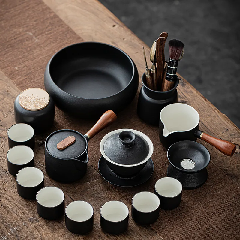 Zen Style Kung Fu Tea Set Household Ceramic Teapot Teacup Tea Tray Tea Set Complete Set High Temperature Resistant Gift