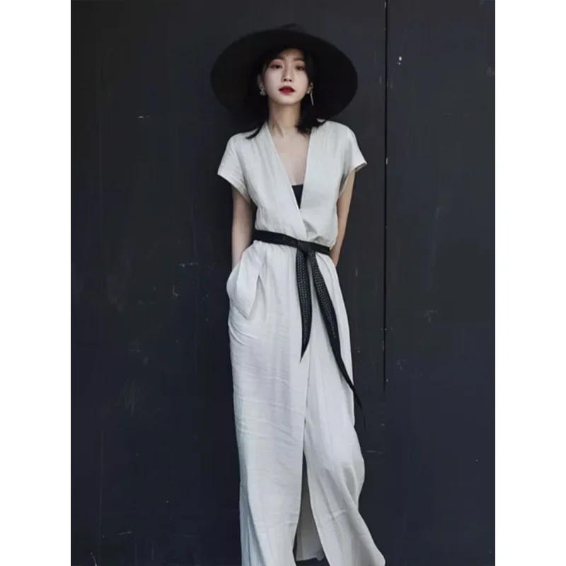 

Celebrity Waist Strap Wide Leg Split Onesie Temperament Commuting Dresses High Sense Internet Celebrity Explosion Onesie Summer