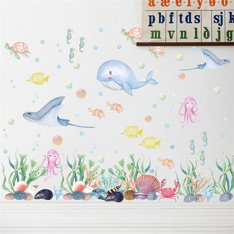 Cartoon Fishes Sealife Bubble Wall Stickers For Kids Room Bathroom Home Decoration Diy Ocean Scenery Mural Art Pvc Decals Poster