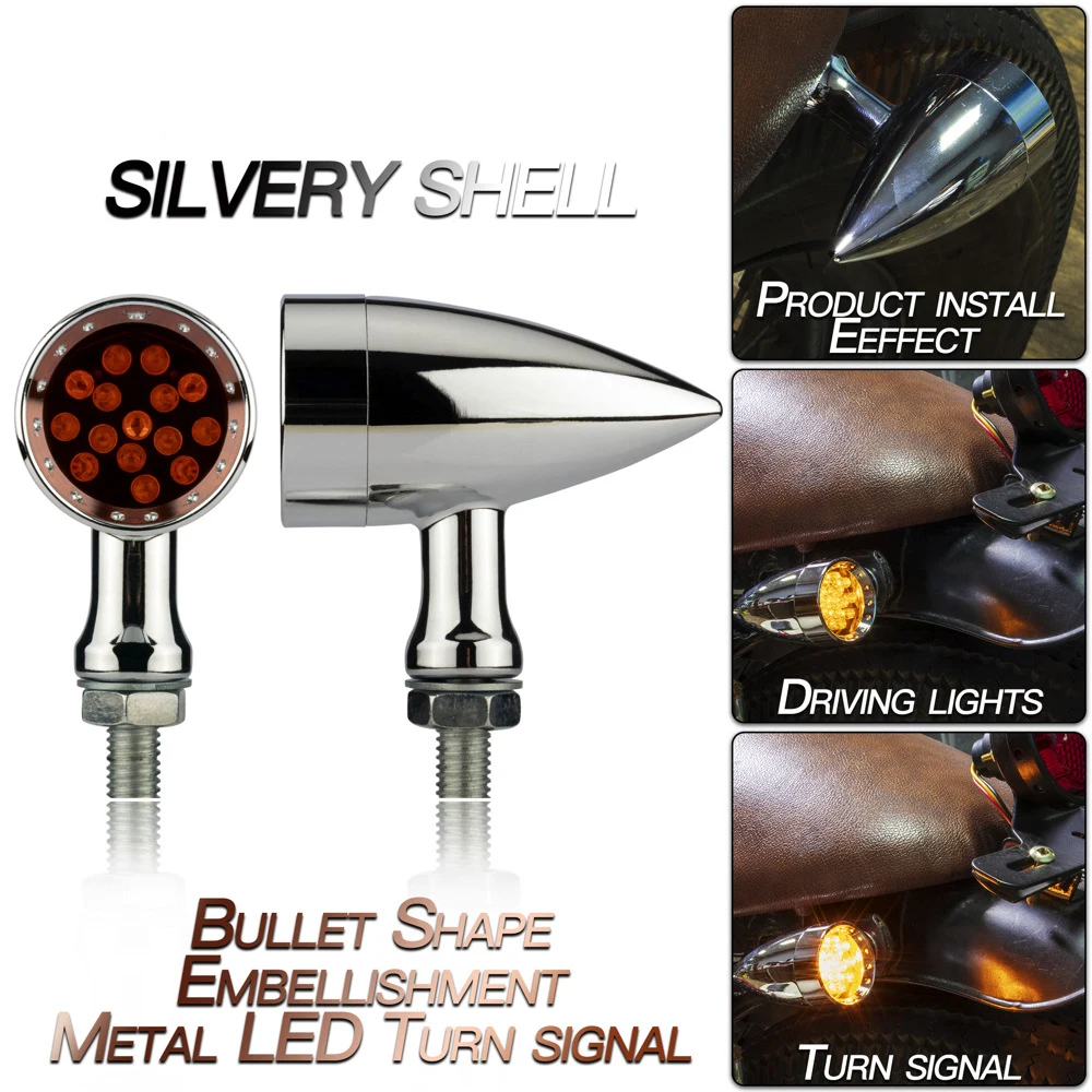 

Мотоциклетные указатели поворота, стоп-сигналы, задние фонари, хромированные мотоциклетные 12 В, янтарная сетчатая линза, 10 мм, светодиодные указатели поворота для мотоцикла