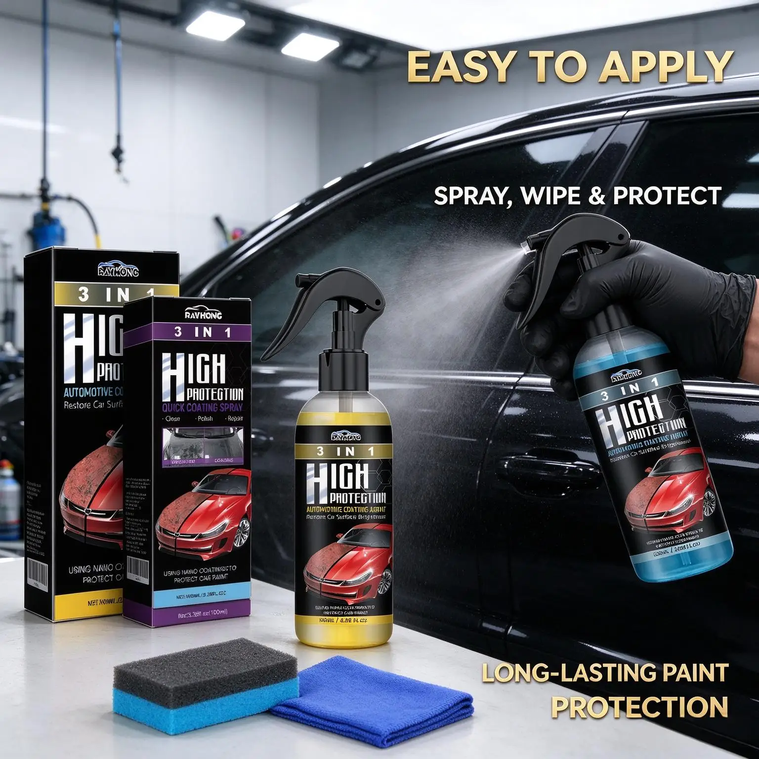 Car Ceramic Nano Coating Liquid Hydrophobic Layer Anti-Scratches Clean Body Paint Restore High Luster 3 in 1 Car Polishing Spray