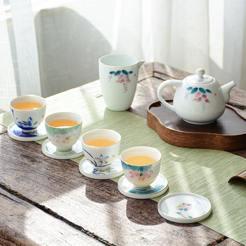 CHANSHOVA-Chinese Style Hand Painted Ceramic Teacup and Saucer Set, White Porcelain Tea Cups, Personality, 80ml, H673