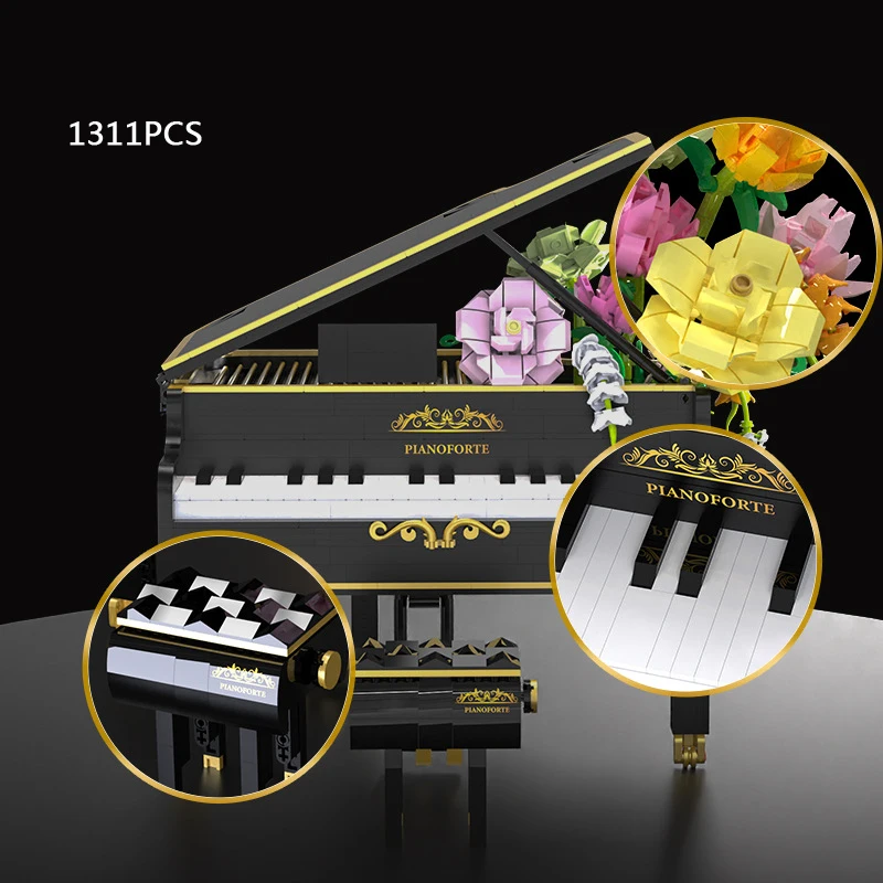 Idea Musical Instruments Mini Block Music Rose Piano Flower Pianoforte Building Bricks Educational Toys Collection For Gift