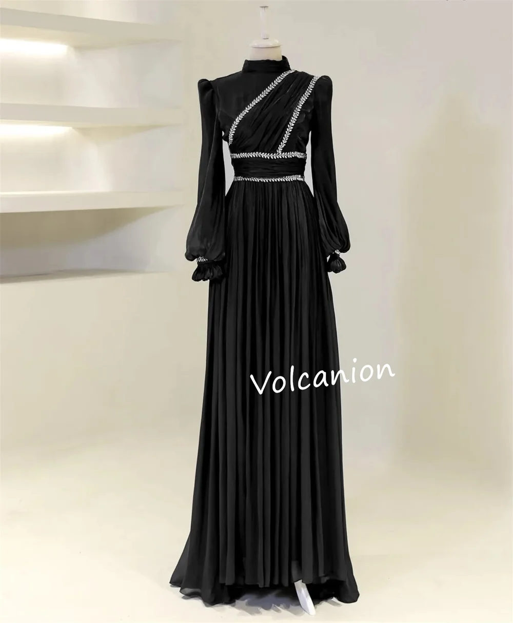 تخصيص الشيفون مطرزة الطية ألف خط الياقة العالية فساتين طويلة مناسبة مخصصة كلاسيكية أنيقة مساء رسمي