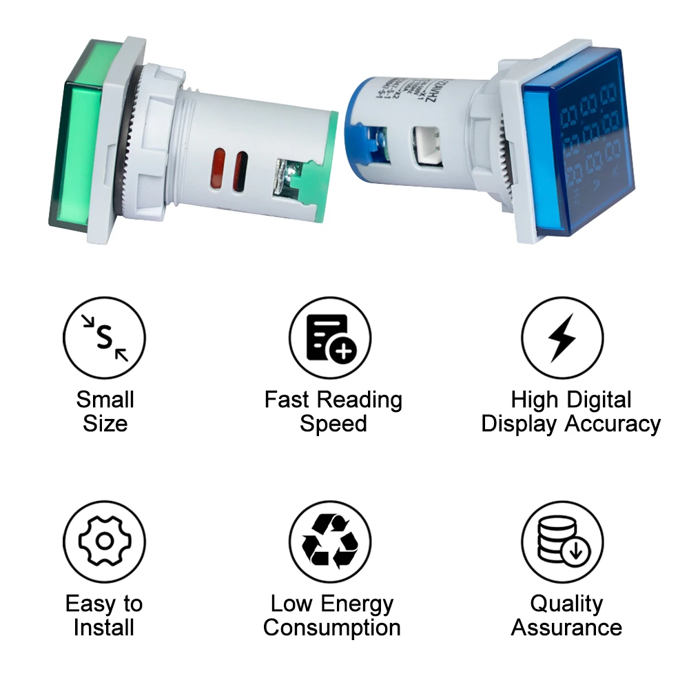 Square LED Digital Voltmeter Ammeter Hertz Meter AC20-500V Signal Lights Voltage Current Frequency Combo Meter Indicator Tester