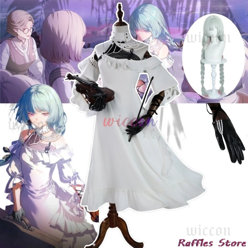 

Ww Game Wuthering Waves Phrolova Cosplay Costume Violin Girl White Dress Wig Halloween Carnival Party Accessories For Women Girl