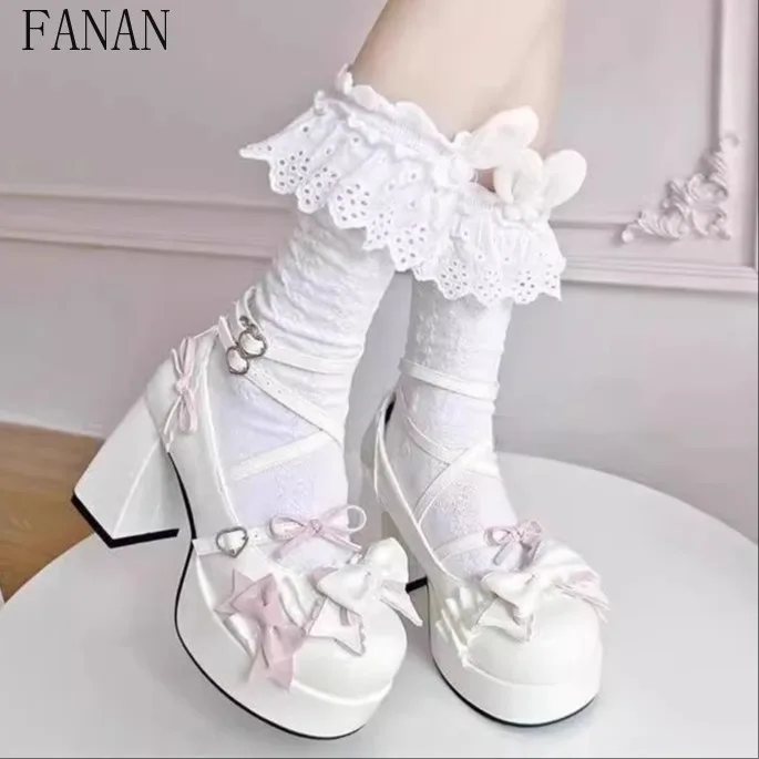 

Женская обувь в стиле Лолиты на высоком каблуке, элегантные водонепроницаемые туфли-лодочки на платформе в японском стиле для девочек с бантом-бабочкой
