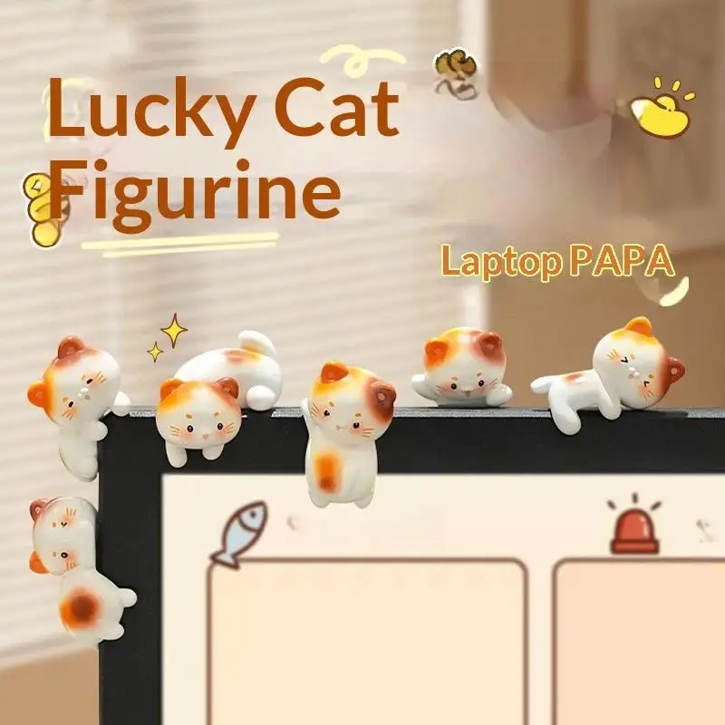 Cute Cat Figurine Mini Kitten Ornament Cartoon Animal Desktop: Decor Computer Monitor Edge Office Home