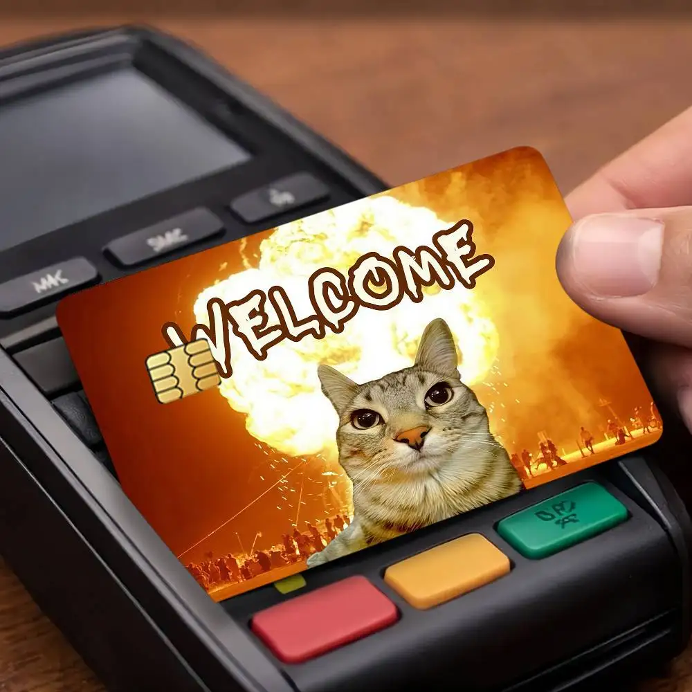 Funny Silly Cat Meme Credit Card Public Transportation Cards Protective Sticker Waterproof Card Face Decoration 4PCS