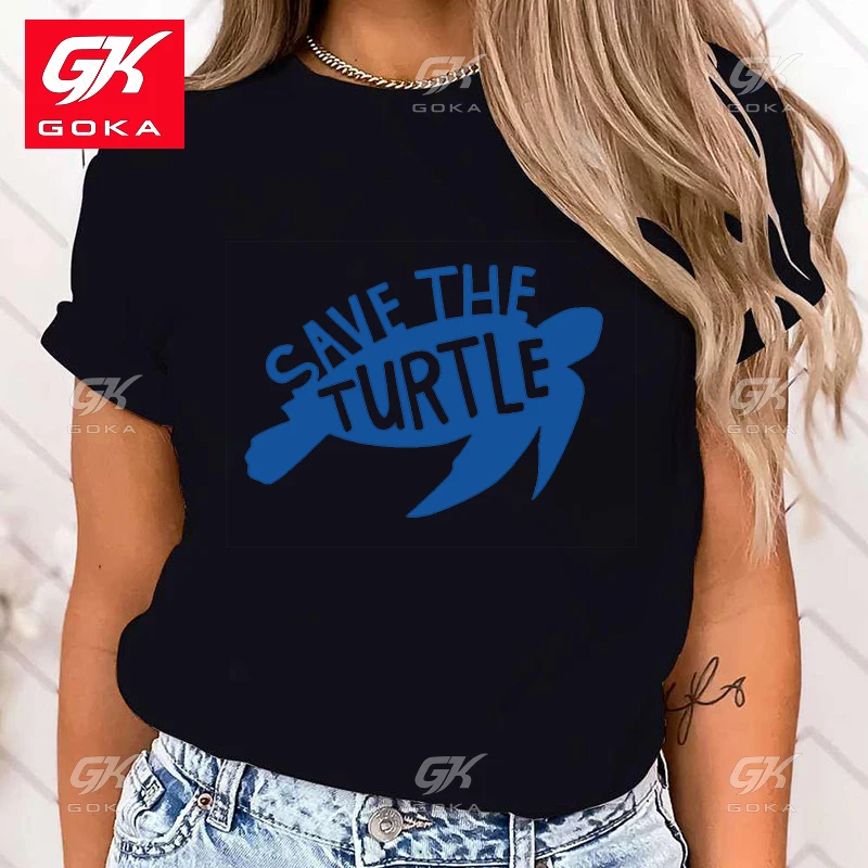 Premium Cotton T Shirt New Protect The Ocean Save A Turtle Print T Shirts for Women Tee Shirt Hip Hop Casual Round Neck Tops