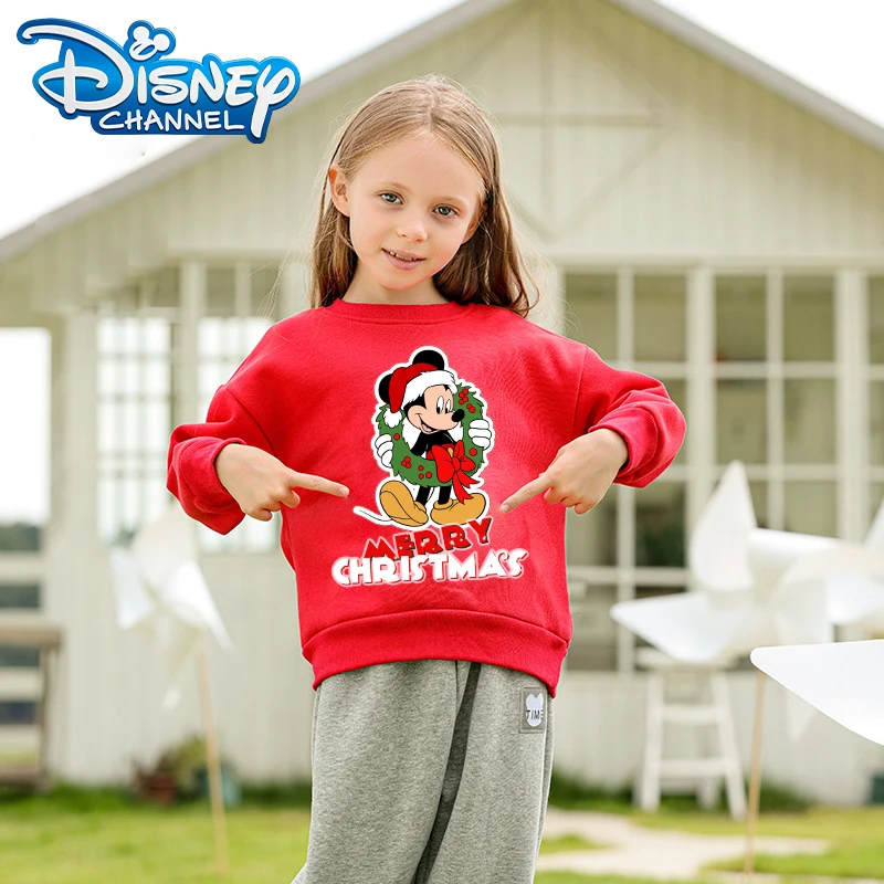 Disney Mickey Minnie Mouse Christmas Sweatshirt Cute Anime Pullover Winter Warmth Print Tops Xmas Boys Girls Clothes Kawaii Gift