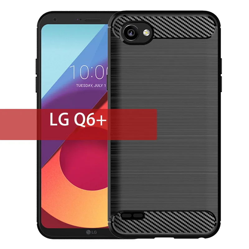 Soft Silicone Case for LG Q6 plus Q6+ Holder Stand Shockproof Cover for lg q6 alpha LG Q6 lgq6 Brushed Carbon Fiber Matte Case