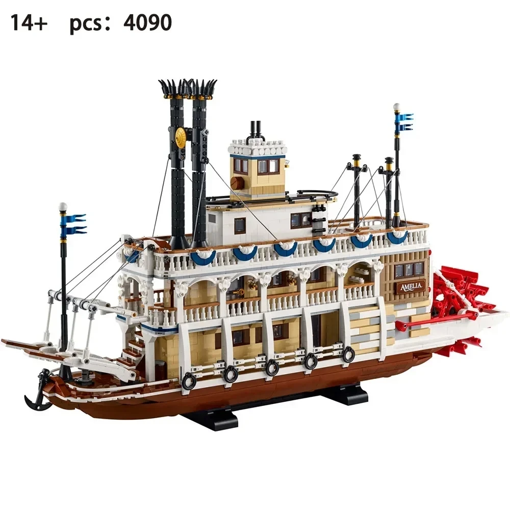 Zestawy klocków konstrukcyjnych Steamboat kompatybilne z elementami Lego, model statku parowego 21356, odpowiednie na prezenty świąteczne.