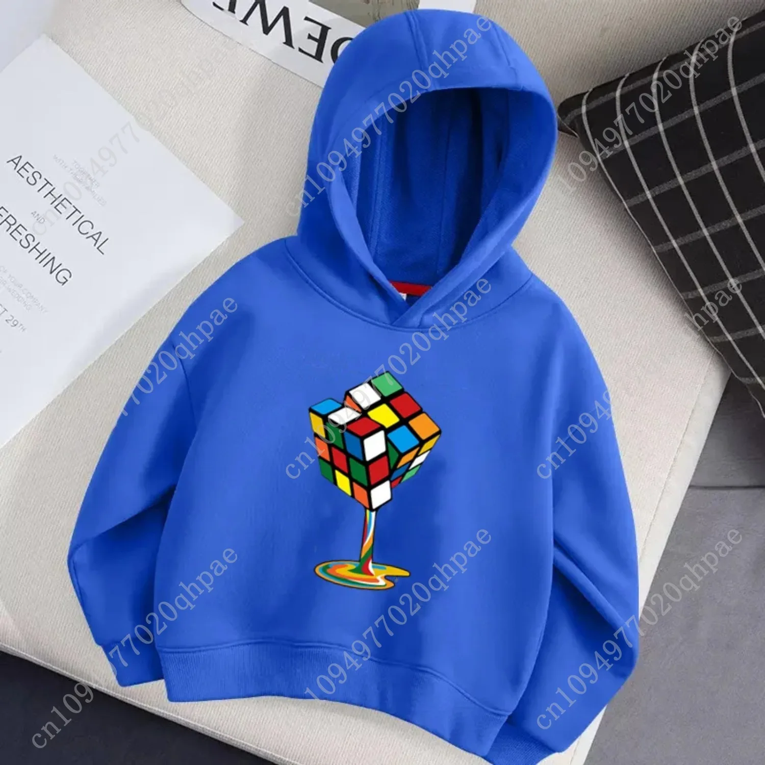 Children Autumn Brand Hoodie Rubik's Cube Pattern Hoodies for Boys Long Sleeved Cotton Jacket Coat