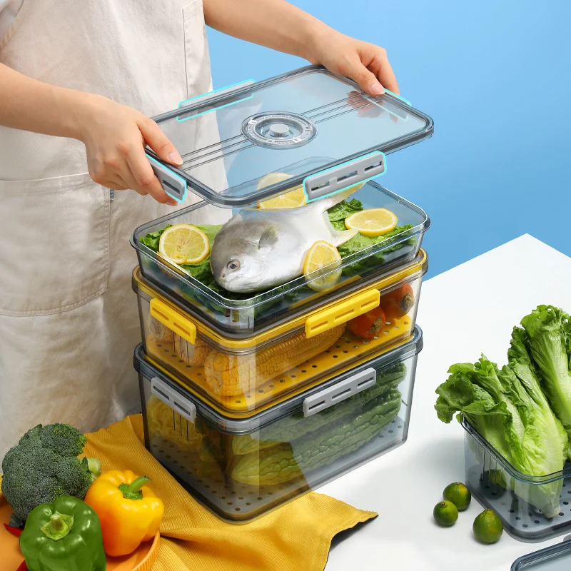 Food Storage Containers Refrigerator Stackable Kitchen Storage Box Airtight Keep Fresh Bins Transparent Fridge Pantry Organizer