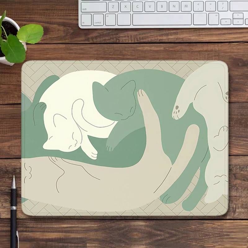 Green Desk Mat Nature Mouse Pad Cute Cats Small Mouse Pad Gaming Accessories Keyboard Mat Kawaii Mousepad Computer Pad view 6