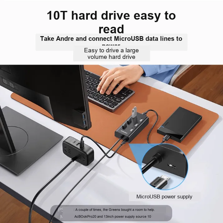 UGREEN CR130 30372 USB 2.0 Hub 7 Port Powered Splitter 0.5m for Laptop Desktop Printer Flash Drive