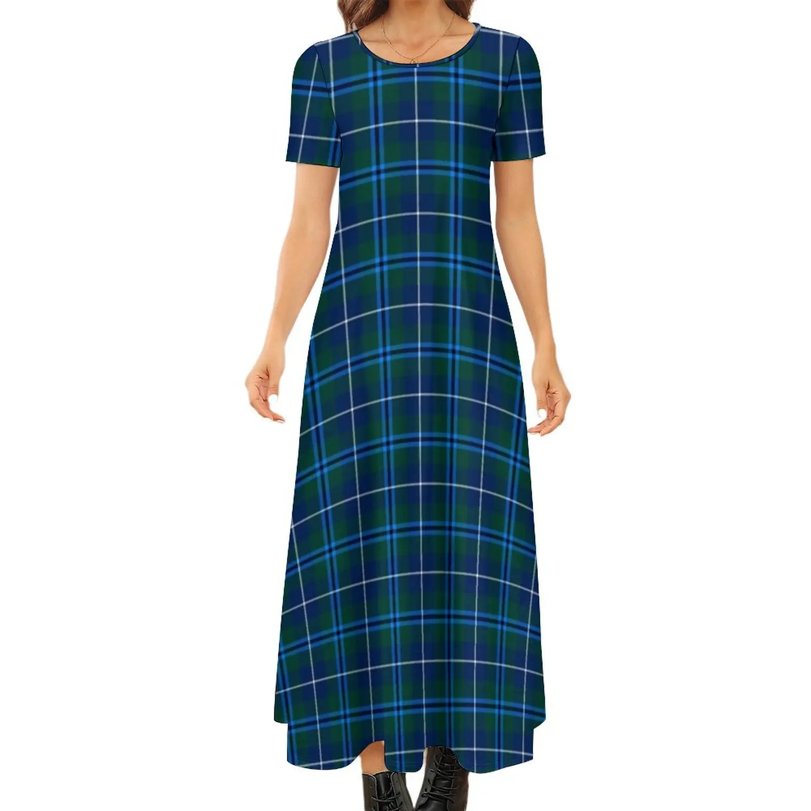

Clan Douglas Tartan Round Neck Short Sleeve Dress Elegant gown Woman"s evening dress