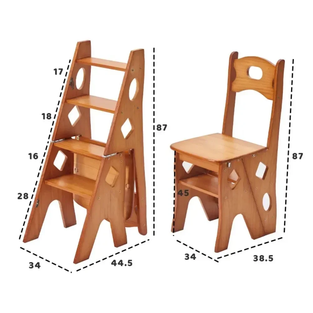 Stair Chair Solid Wood Three or Four Steps Climbing Ladder Indoor Dual-purpose Creative LadderStool Multifunctional FoldingStool