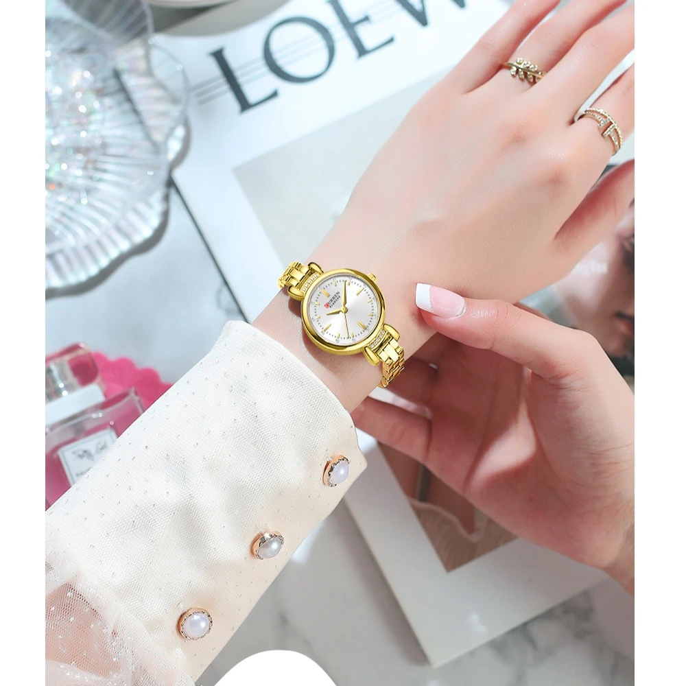 Curren 9098 موضة الماس مجموعة كوارتز ساعة نسائية فاخرة قطاع الصلب مقاوم للماء ساعات للنساء Relojes Para Damas Relógio
