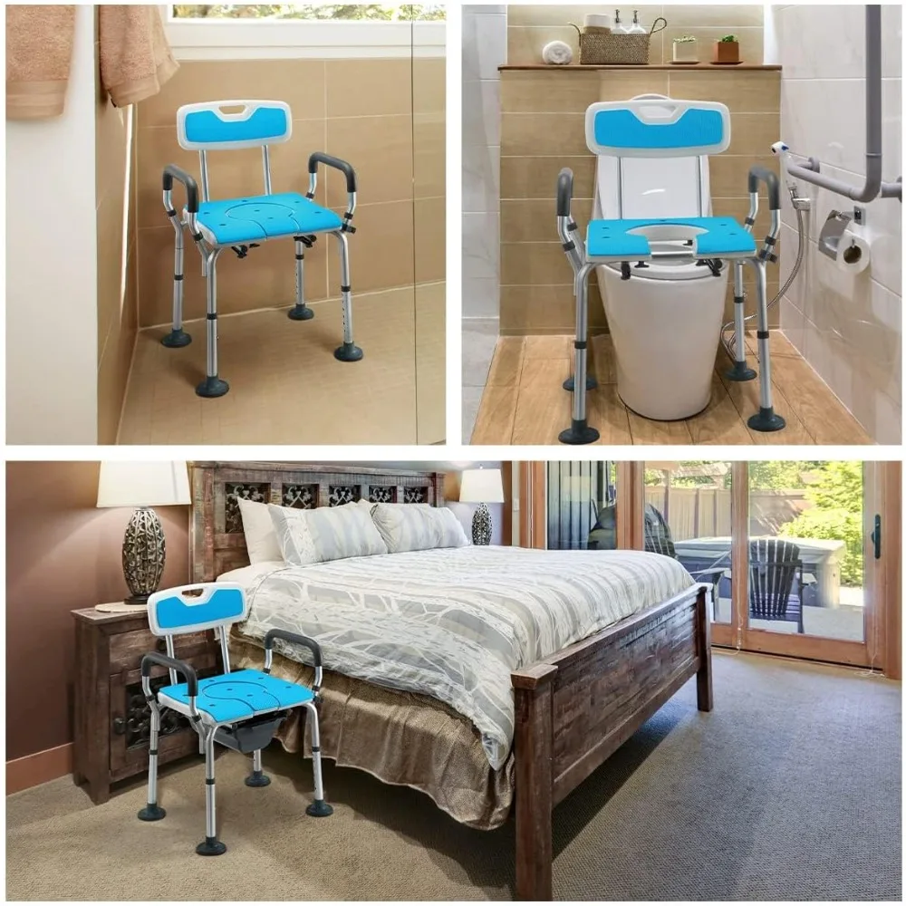 

4 in 1 Heavy Duty Bedside Commode with Arms and Back 400lbs, Medical Commode Chair with Bucket, Adjustable Padded for Toilet